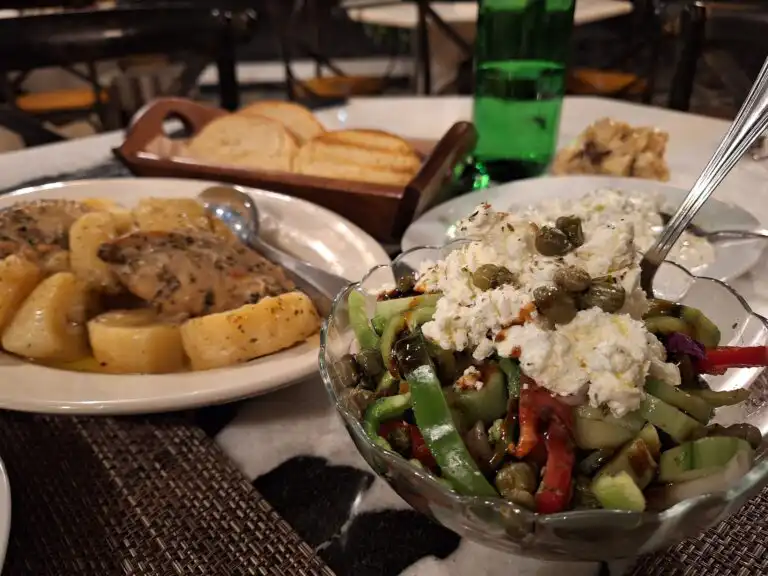 greek salad and chicken dish